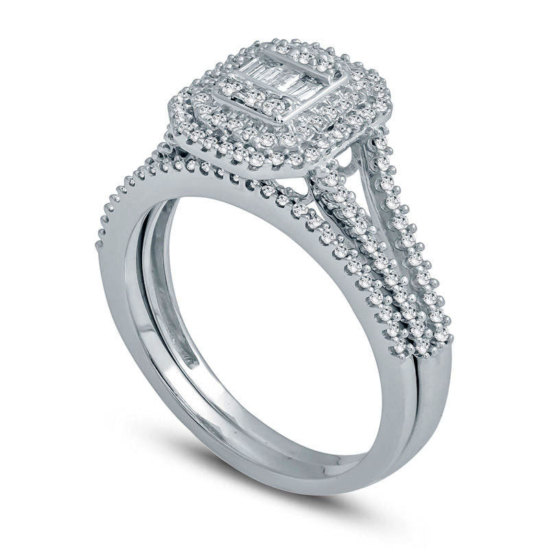 0.50 CT. T.W. Composite Natural Diamond Double Octagon Frame Bridal Engagement Ring Set in Solid 10K White Gold