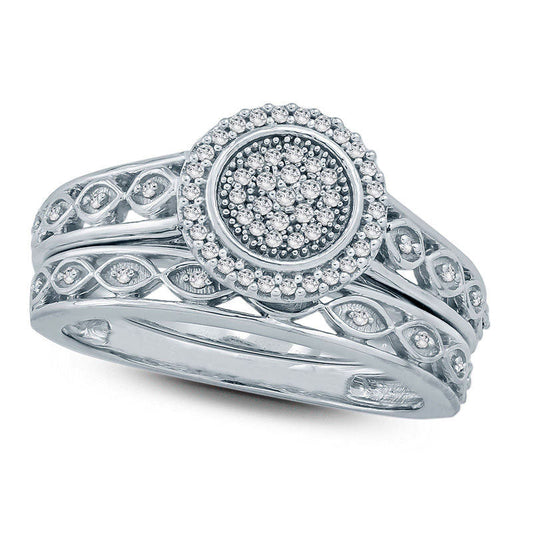 0.20 CT. T.W. Composite Natural Diamond Frame Bridal Engagement Ring Set in Sterling Silver