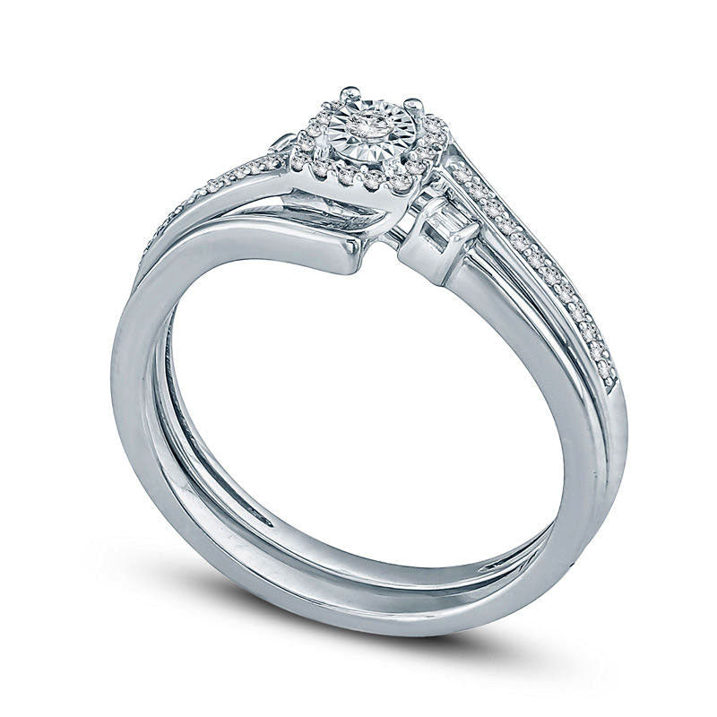 0.17 CT. T.W. Natural Diamond Square Frame Bypass Bridal Engagement Ring Set in Sterling Silver