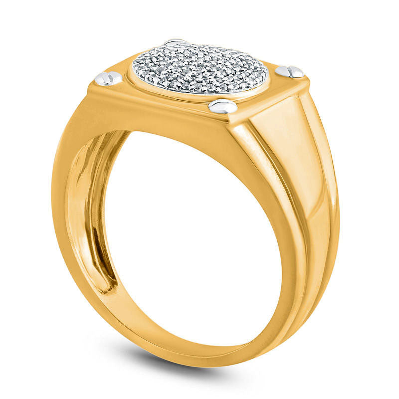 Men's 0.25 CT. T.W. Composite Natural Diamond Screw Accents Square Signet Ring in Sterling Silver with Solid 14K Gold Plate