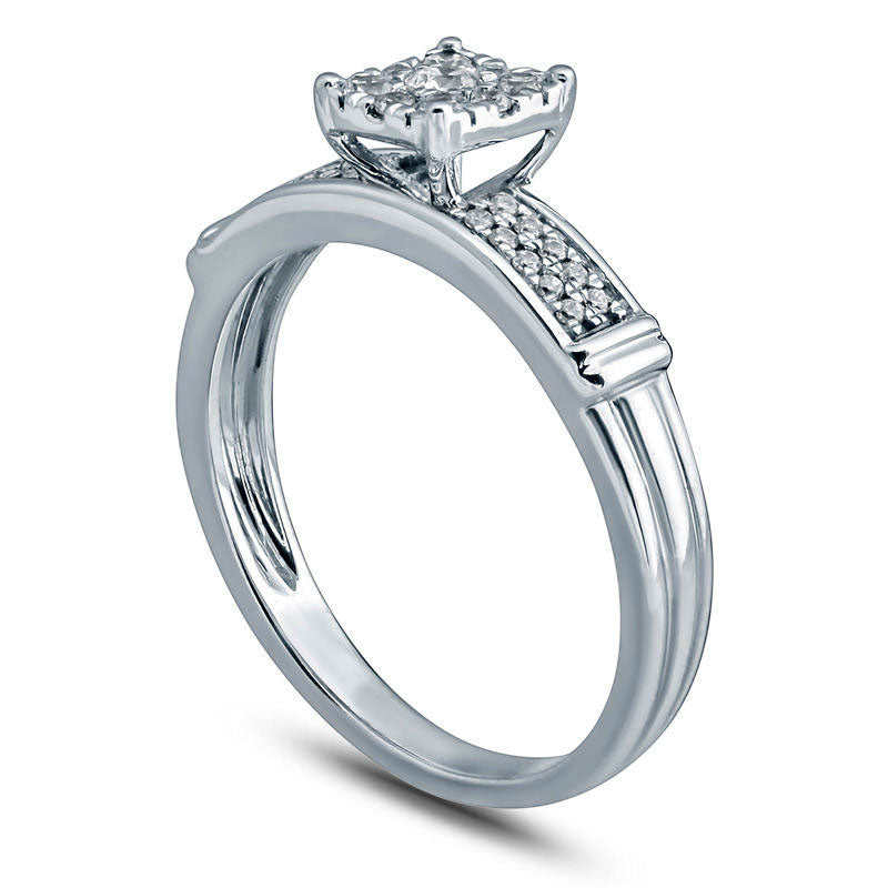 0.25 CT. T.W. Natural Diamond Square Frame Double Row Collar Engagement Ring in Solid 10K White Gold