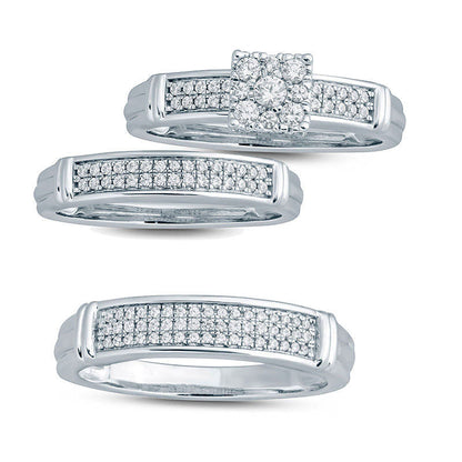 0.25 CT. T.W. Natural Diamond Square Frame Double Row Collar Engagement Ring in Solid 10K White Gold