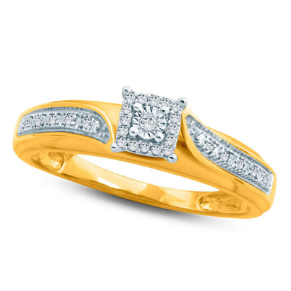 0.05 CT. T.W. Natural Diamond Square Frame Bypass Engagement Ring in Solid 10K Yellow Gold
