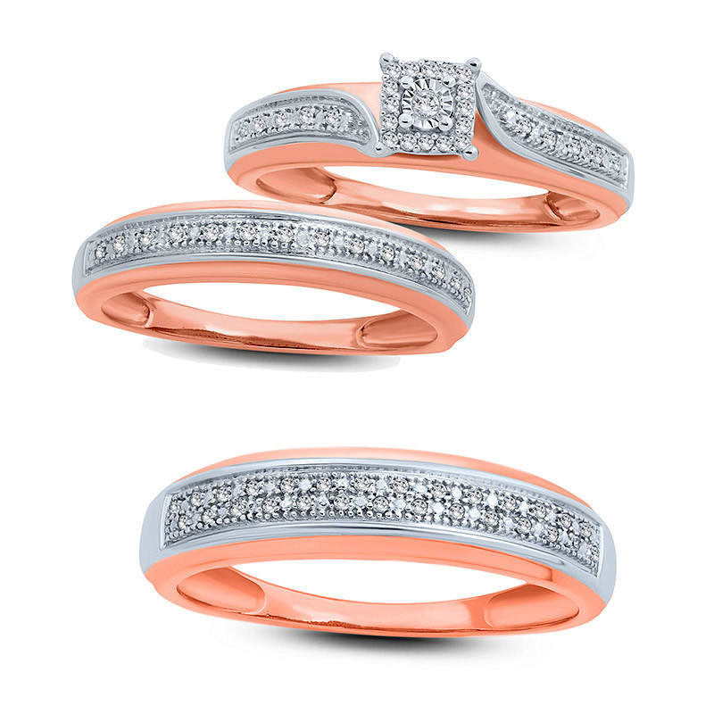 Men's Natural Diamond Accent Double Row Wedding Band in Solid 10K Rose Gold