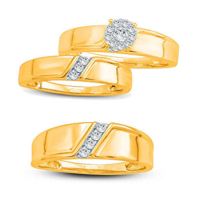Ladies' 0.05 CT. T.W. Natural Diamond Three Stone Slant Wedding Band in Solid 10K Yellow Gold