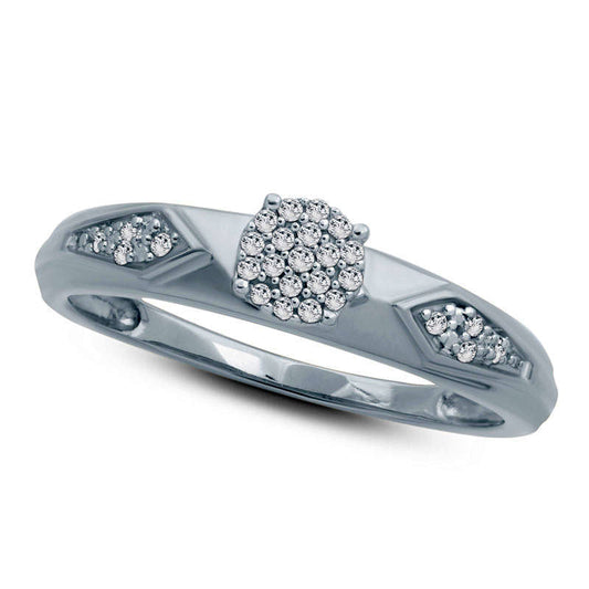 0.07 CT. T.W. Composite Natural Diamond Retro Geometric Engagement Ring in Solid 10K White Gold