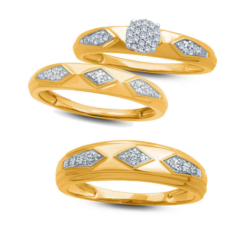 0.07 CT. T.W. Composite Natural Diamond Retro Geometric Engagement Ring in Solid 10K Yellow Gold