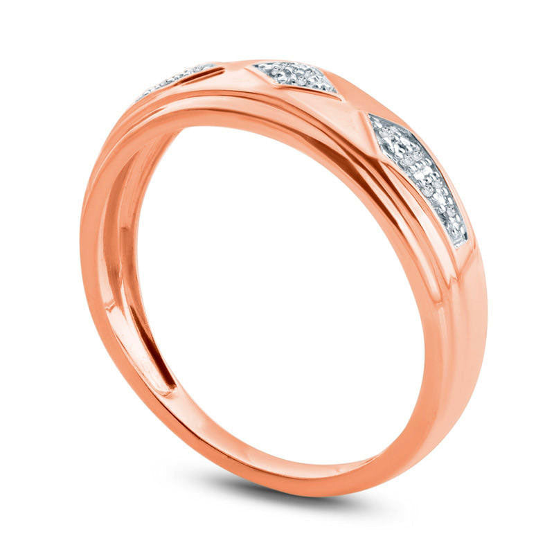 Men's Natural Diamond Accent Retro Geometric Wedding Band in Solid 10K Rose Gold