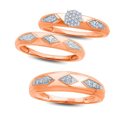 Men's Natural Diamond Accent Retro Geometric Wedding Band in Solid 10K Rose Gold