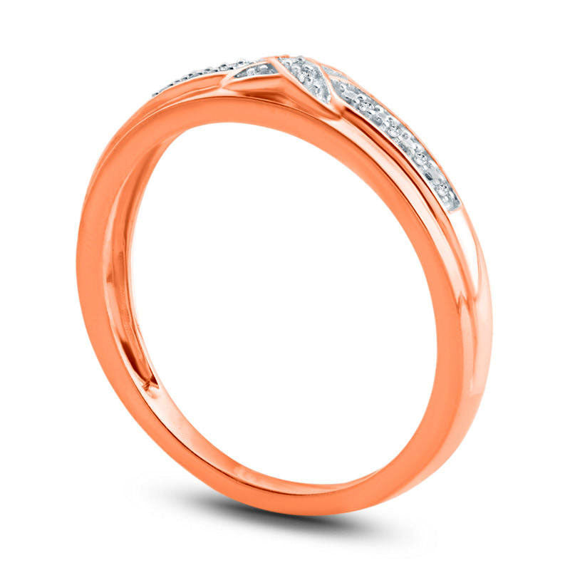 Ladies' Natural Diamond Accent Criss-Cross Wedding Band in Solid 10K Rose Gold