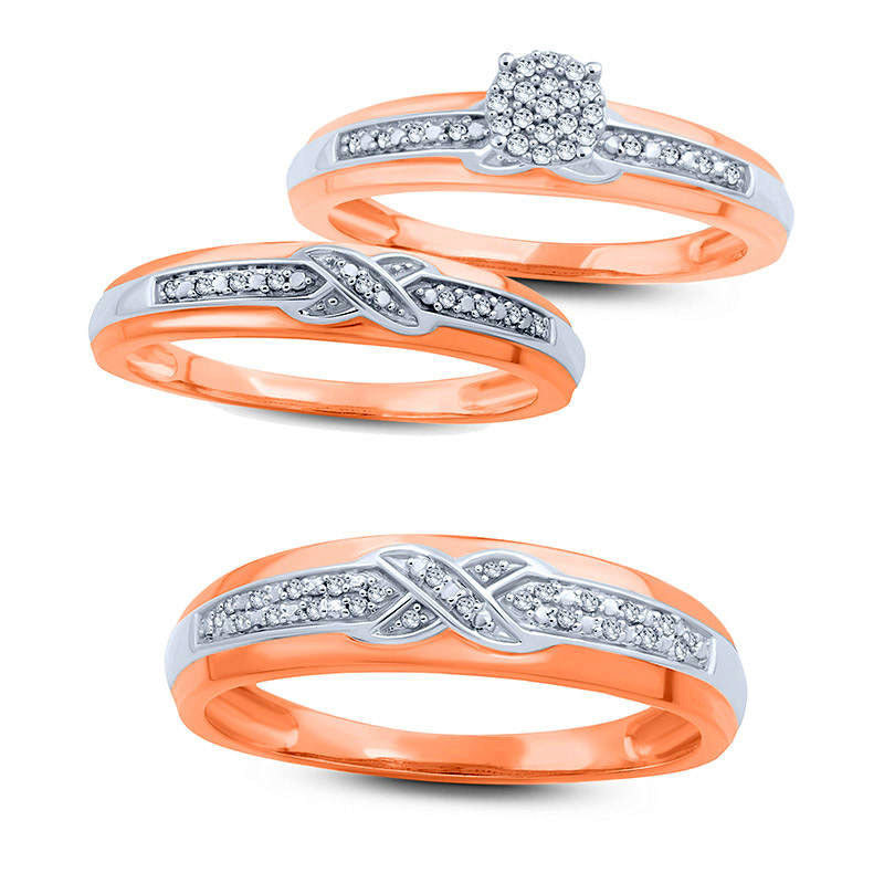 Ladies' Natural Diamond Accent Criss-Cross Wedding Band in Solid 10K Rose Gold