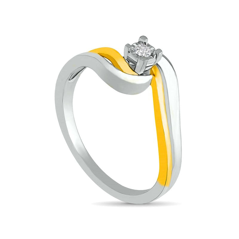 0.05 CT. Natural Clarity Enhanced Diamond Solitaire Swirl Bypass Promise Ring in Sterling Silver and Solid 10K Yellow Gold