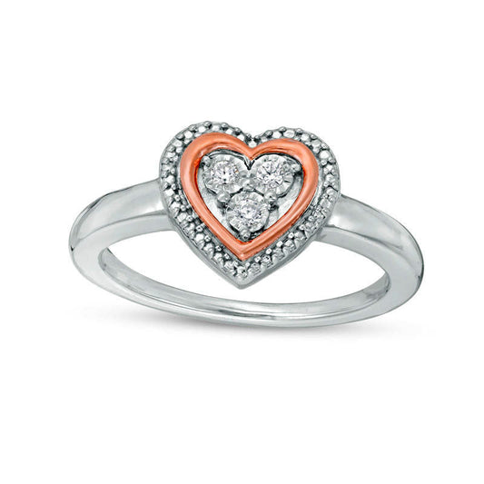 0.05 CT. T.W. Natural Diamond Heart Frame Promise Ring in Sterling Silver and Solid 10K Rose Gold