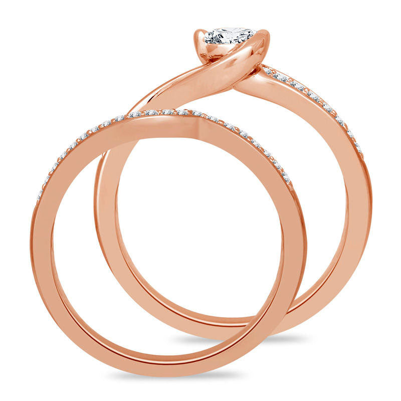 0.50 CT. T.W. Natural Diamond Swirl Bypass Bridal Engagement Ring Set in Solid 10K Rose Gold