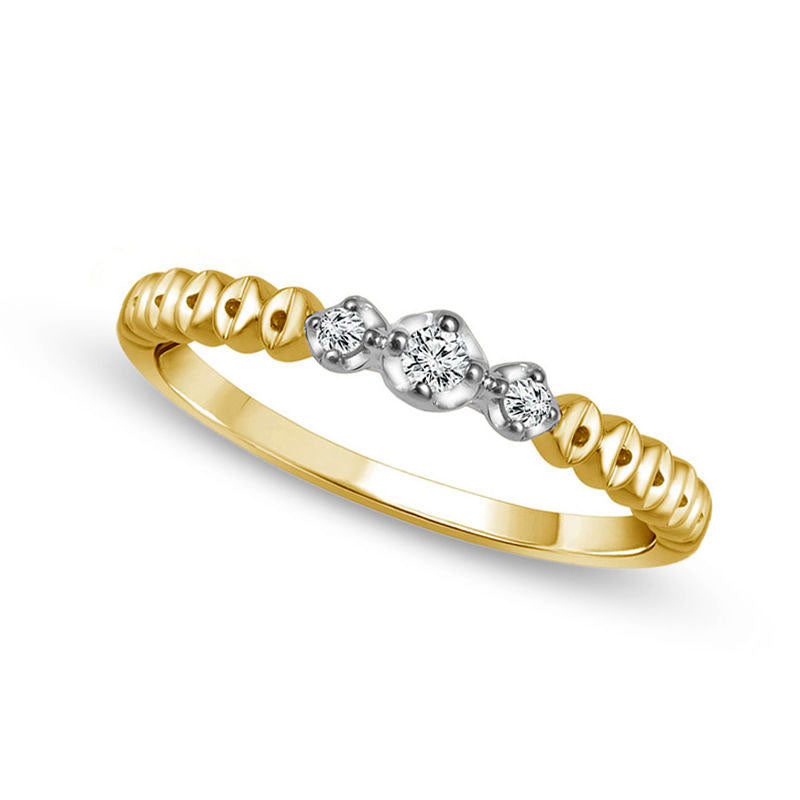 0.05 CT. T.W. Natural Diamond Three Stone Beaded Stackable Band in Solid 10K Two-Tone Gold