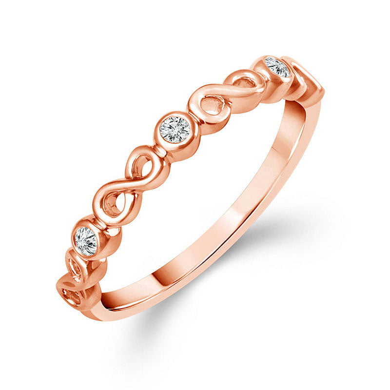 0.05 CT. T.W. Natural Diamond Three Stone Alternating Infinity Stackable Band in Solid 10K Rose Gold