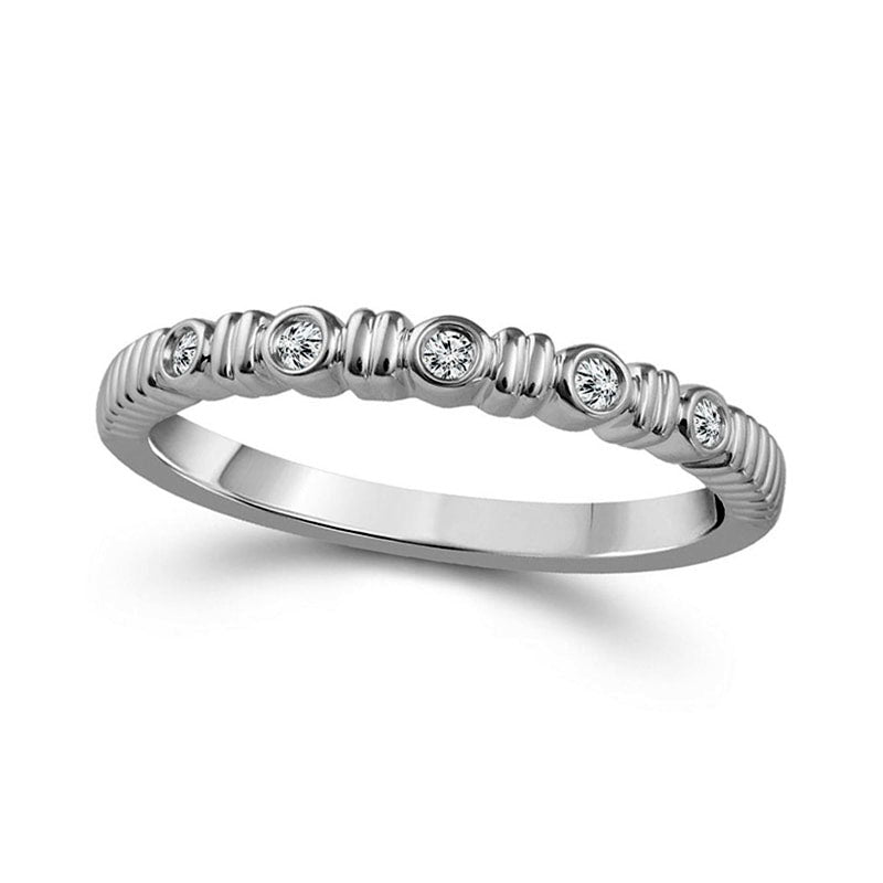 0.05 CT. T.W. Natural Diamond Five Stone Grooved Stackable Band in Solid 10K White Gold