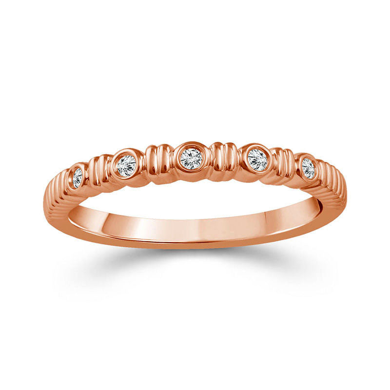 0.05 CT. T.W. Natural Diamond Five Stone Grooved Stackable Band in Solid 10K Rose Gold