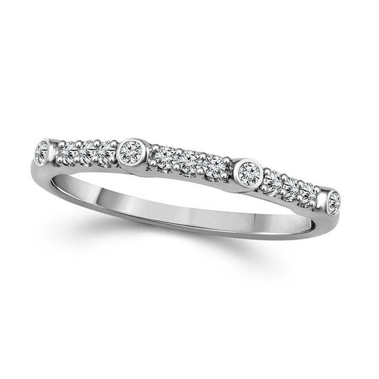 0.13 CT. T.W. Natural Diamond Station Stackable Band in Solid 10K White Gold