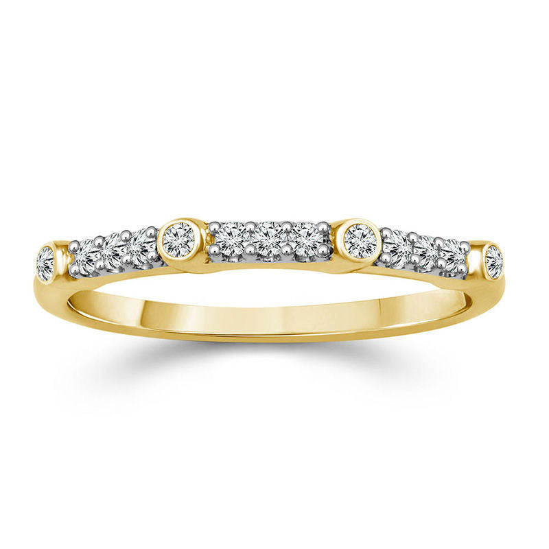 0.13 CT. T.W. Natural Diamond Station Stackable Band in Solid 10K Yellow Gold
