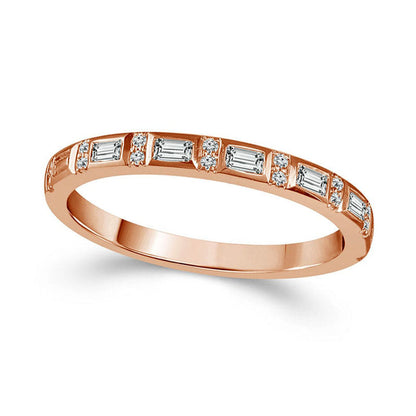 0.17 CT. T.W. Baguette and Round Natural Diamond Alternating Stackable Band in Solid 10K Rose Gold