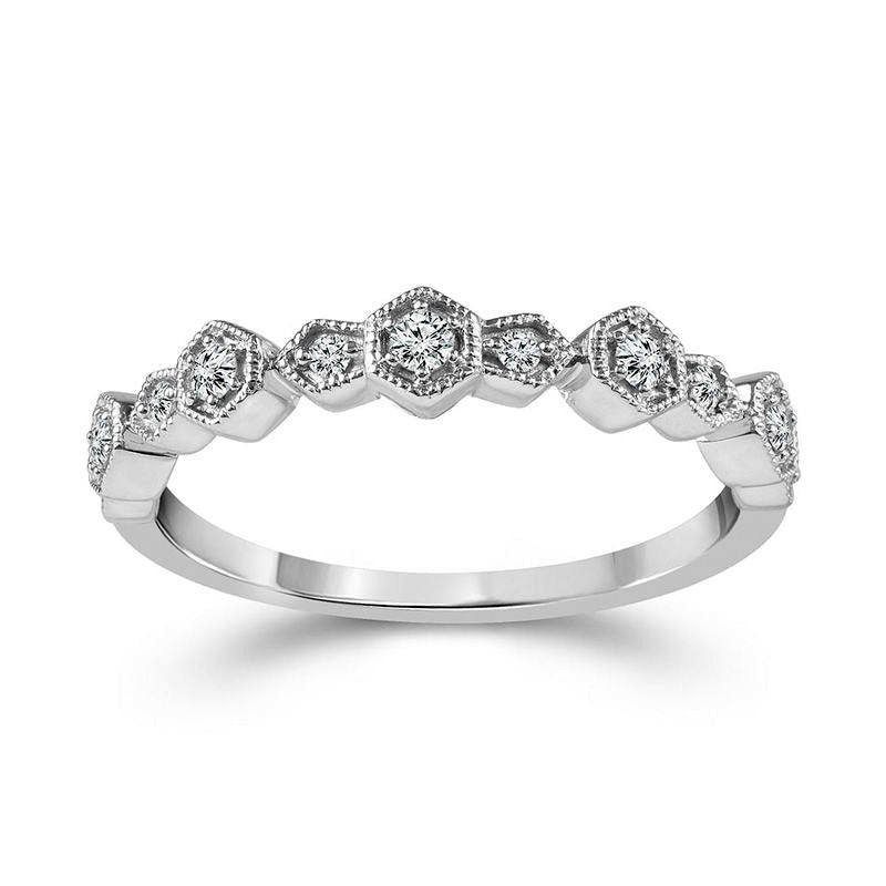 0.17 CT. T.W. Natural Diamond Alternating Art Deco Antique Vintage-Style Stackable Band in Solid 10K White Gold