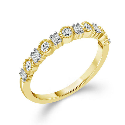 0.25 CT. T.W. Baguette and Round Natural Diamond Alternating Antique Vintage-Style Stackable Band in Solid 10K Yellow Gold