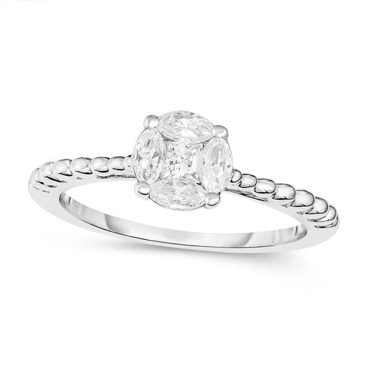 0.50 CT. T.W. Marquise and Princess-Cut Composite Natural Diamond Beaded Shank Engagement Ring in Solid 14K White Gold