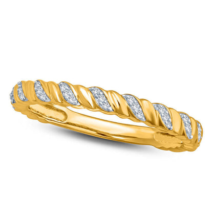 0.13 CT. T.W. Natural Diamond Twist Stackable Band in Solid 10K Yellow Gold