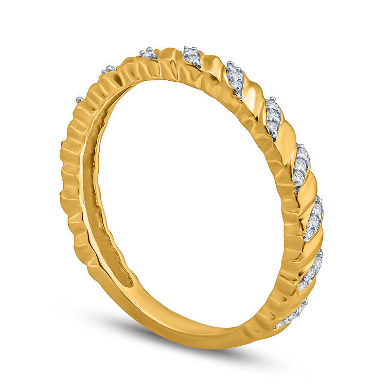 0.13 CT. T.W. Natural Diamond Twist Stackable Band in Solid 10K Yellow Gold