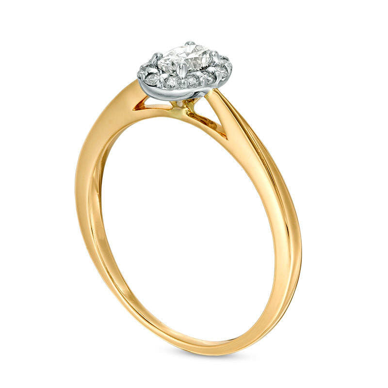 0.33 CT. T.W. Oval Natural Diamond Frame Engagement Ring in Solid 14K Gold