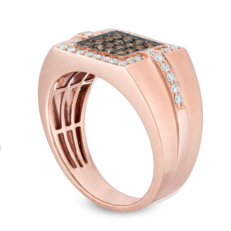 Men's 1.0 CT. T.W. Composite Champagne and White Natural Diamond Frame Signet Ring in Solid 10K Rose Gold