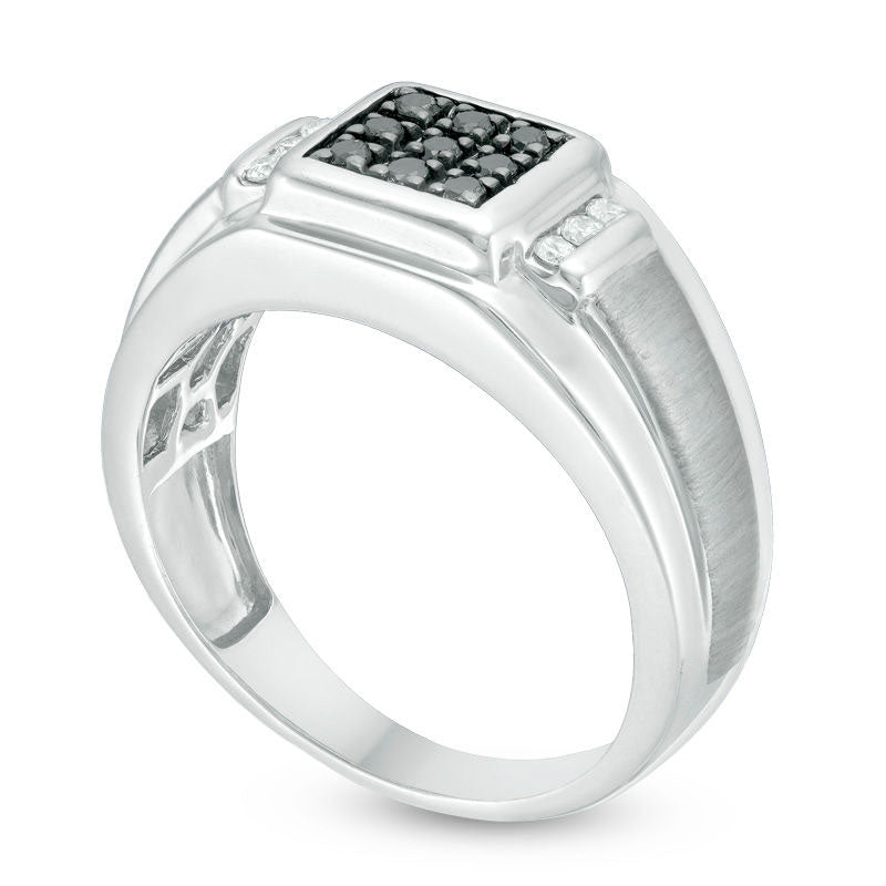 Men's 0.33 CT. T.W. Composite Enhanced Black and White Natural Diamond Frame Signet Ring in Solid 10K White Gold