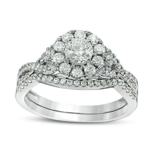 1.0 CT. T.W. Natural Diamond Frame Twist Bridal Engagement Ring Set in Solid 10K White Gold
