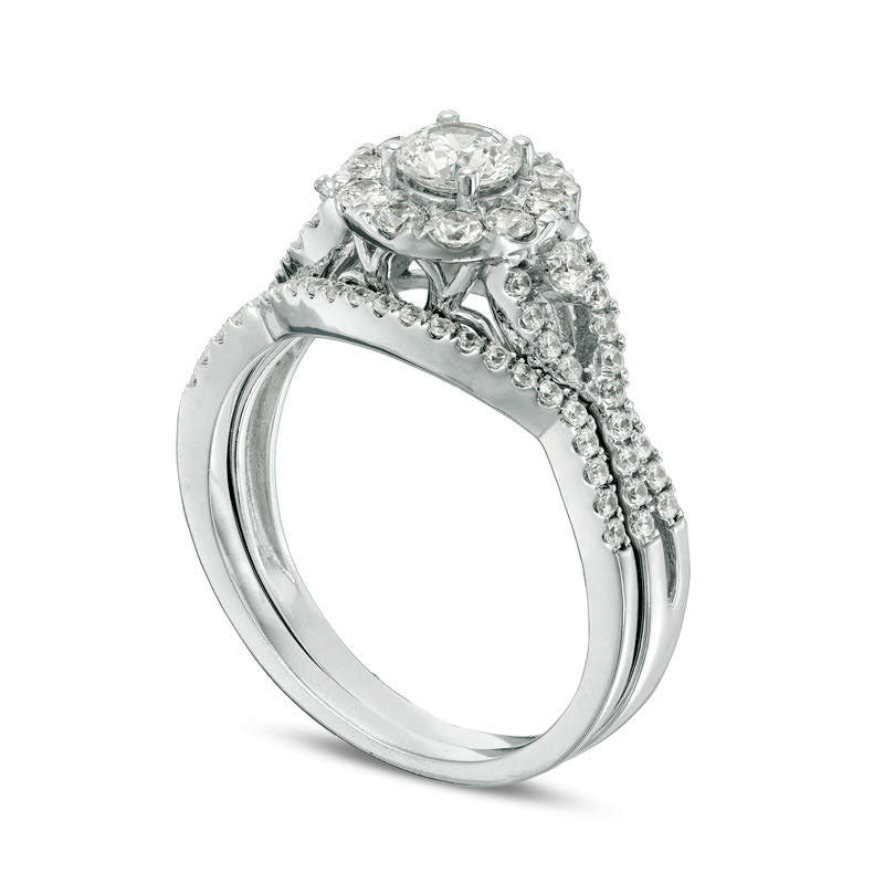 1.0 CT. T.W. Natural Diamond Frame Twist Bridal Engagement Ring Set in Solid 10K White Gold
