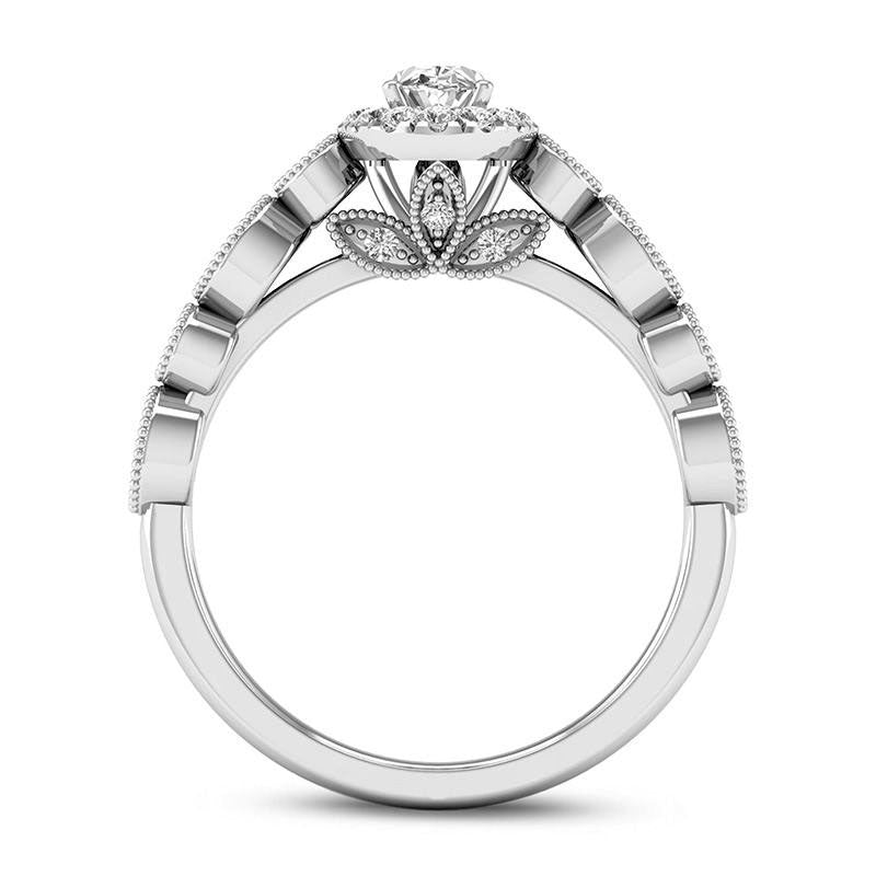 0.50 CT. T.W. Oval Natural Diamond Frame Bridal Engagement Ring Set in Solid 14K Gold