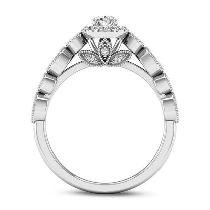 0.50 CT. T.W. Oval Natural Diamond Frame Bridal Engagement Ring Set in Solid 14K Gold