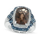 Cushion-Cut Smoky Quartz and 0.50 CT. T.W. Enhanced Blue and White Natural Diamond Frame Geometric Ring in Sterling Silver