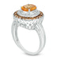 Oval Citrine and 0.25 CT. T.W. Champagne and White Natural Diamond Double Frame Ring in Sterling Silver