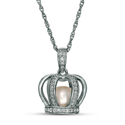 6.5 - 7.0mm Cultured Freshwater Pearl and Lab-Created White Sapphire Crown Cage Pendant in Sterling SiIver