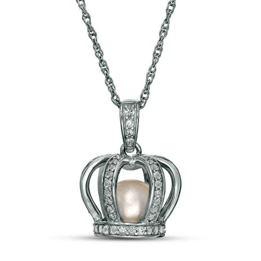 6.5 - 7.0mm Cultured Freshwater Pearl and Lab-Created White Sapphire Crown Cage Pendant in Sterling SiIver