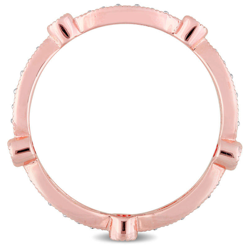 Lab-Created Pink and White Sapphire Antique Vintage-Style Band in Sterling Silver with Rose Rhodium