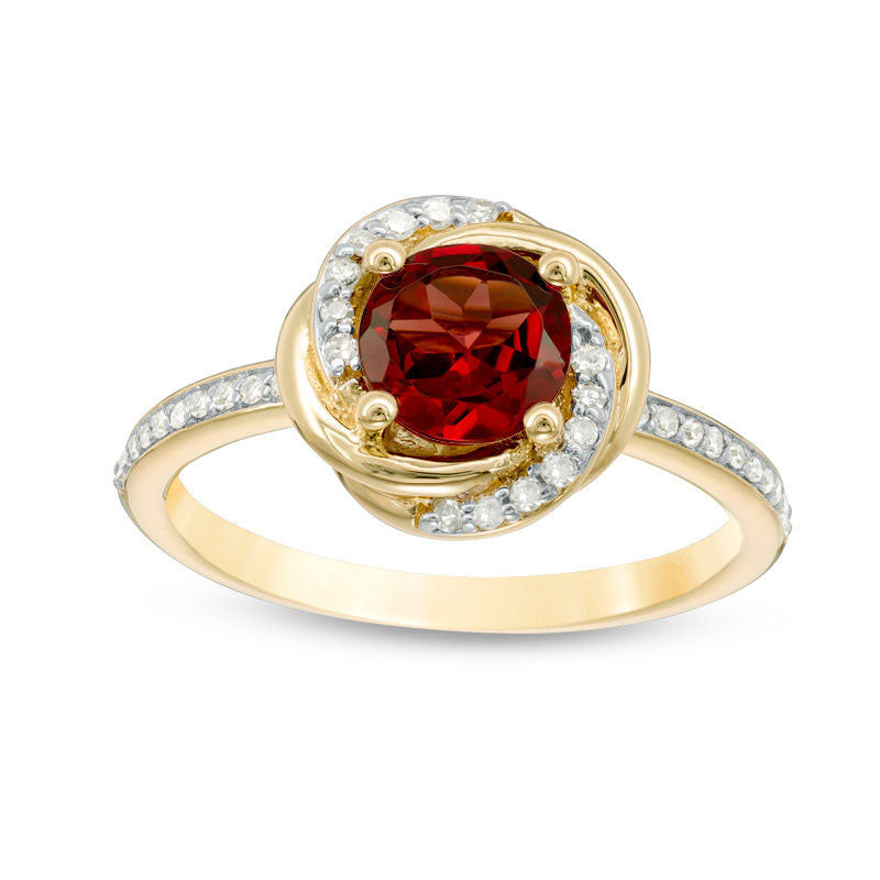 6.0mm Garnet and 0.17 CT. T.W. Natural Diamond Orbit Frame Ring in Solid 10K Yellow Gold