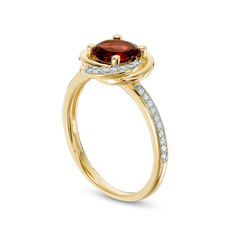 6.0mm Garnet and 0.17 CT. T.W. Natural Diamond Orbit Frame Ring in Solid 10K Yellow Gold