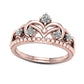 0.25 CT. T.W. Natural Diamond Crown Beaded Ring in Solid 10K Rose Gold