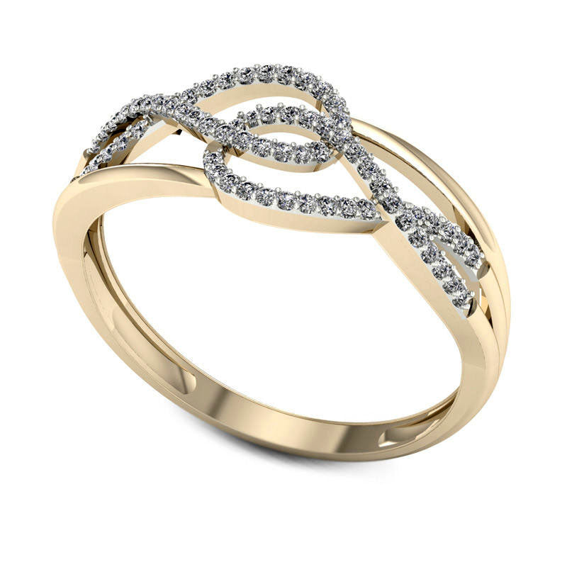 0.17 CT. T.W. Natural Diamond Interlocking Twist Loop Ring in Solid 10K Yellow Gold