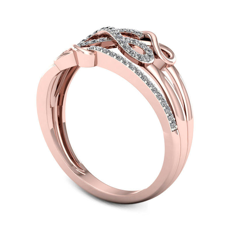 0.17 CT. T.W. Natural Diamond Triple Infinity Multi-Row Ring in Solid 10K Rose Gold
