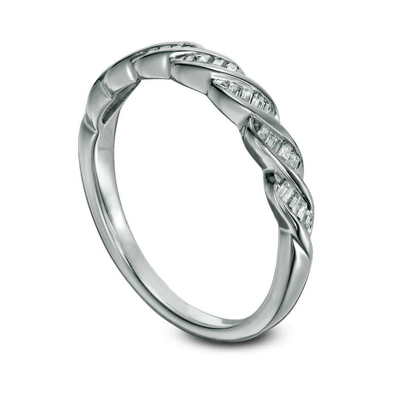 0.17 CT. T.W. Baguette Natural Diamond Twist Wedding Band in Solid 14K White Gold - Size 7