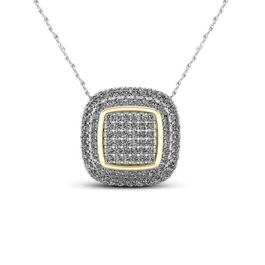 0.1 CT. T.W. Composite Natural Diamond Cushion Frame Pendant in 10K Two-Tone Gold