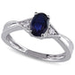 Oval Blue Sapphire and Natural Diamond Accent Triangle Sides Antique Vintage-Style Ring in Solid 10K White Gold